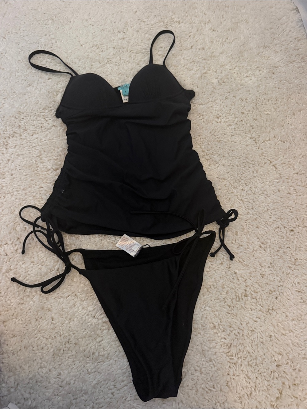Panix Black Two-Piece Tankini Swimsuit with Side Ties